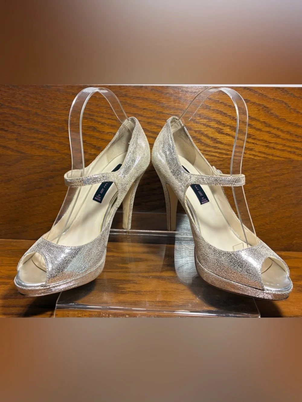 STEVEN Steve Madden Mary Jane Silver Textured Leather Platform Pumps Size 7.5